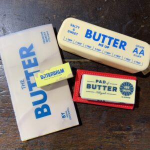 Creative butter packaging with playful labels.