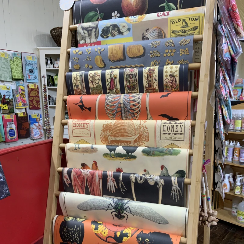 Colorful wrapping paper display in store