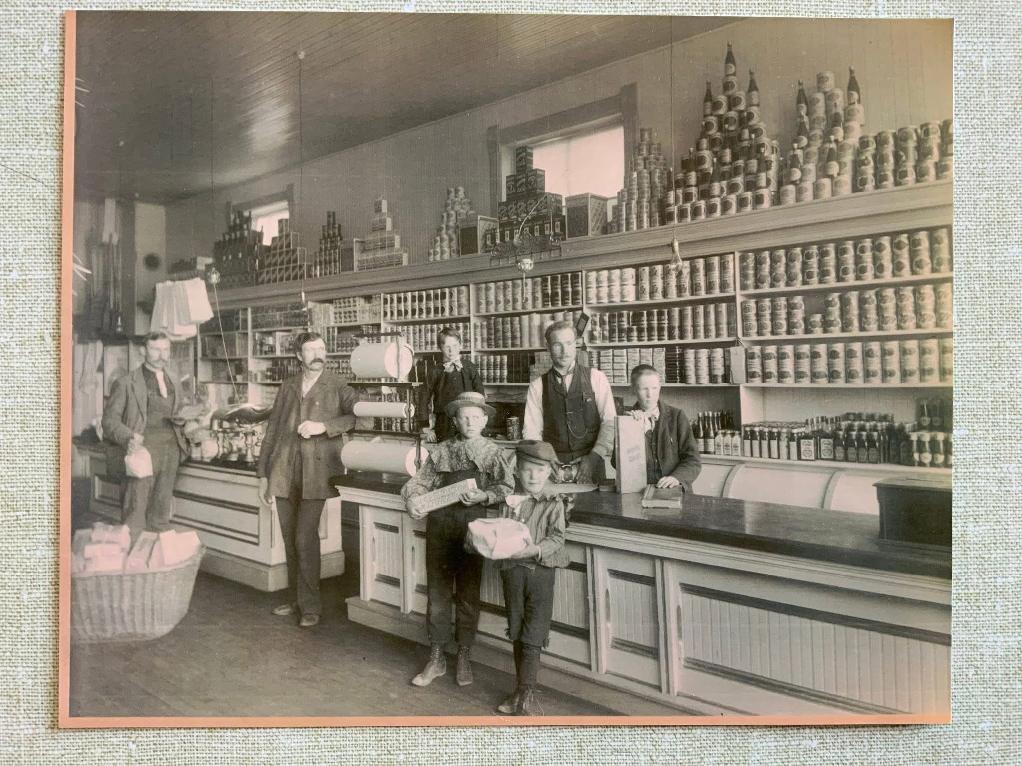 Old-fashioned store with canned goods display