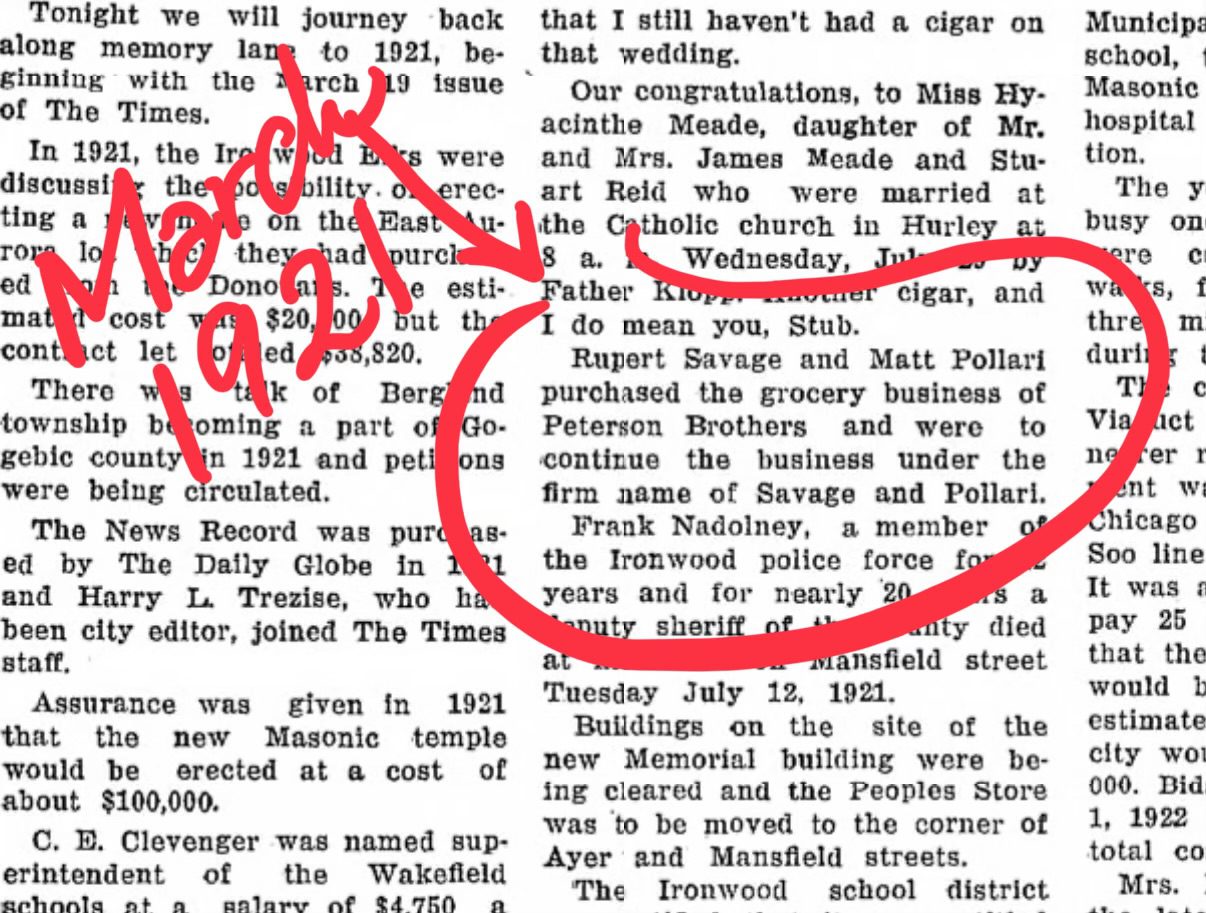 Vintage news article with red circle marks