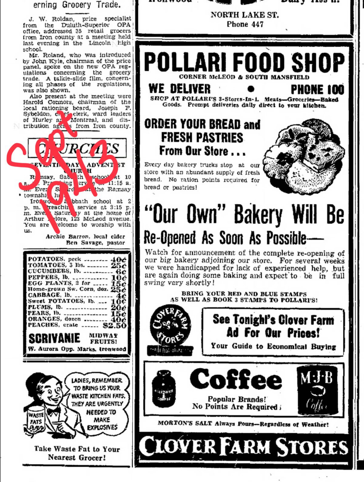 Bakery reopening notice in newspaper