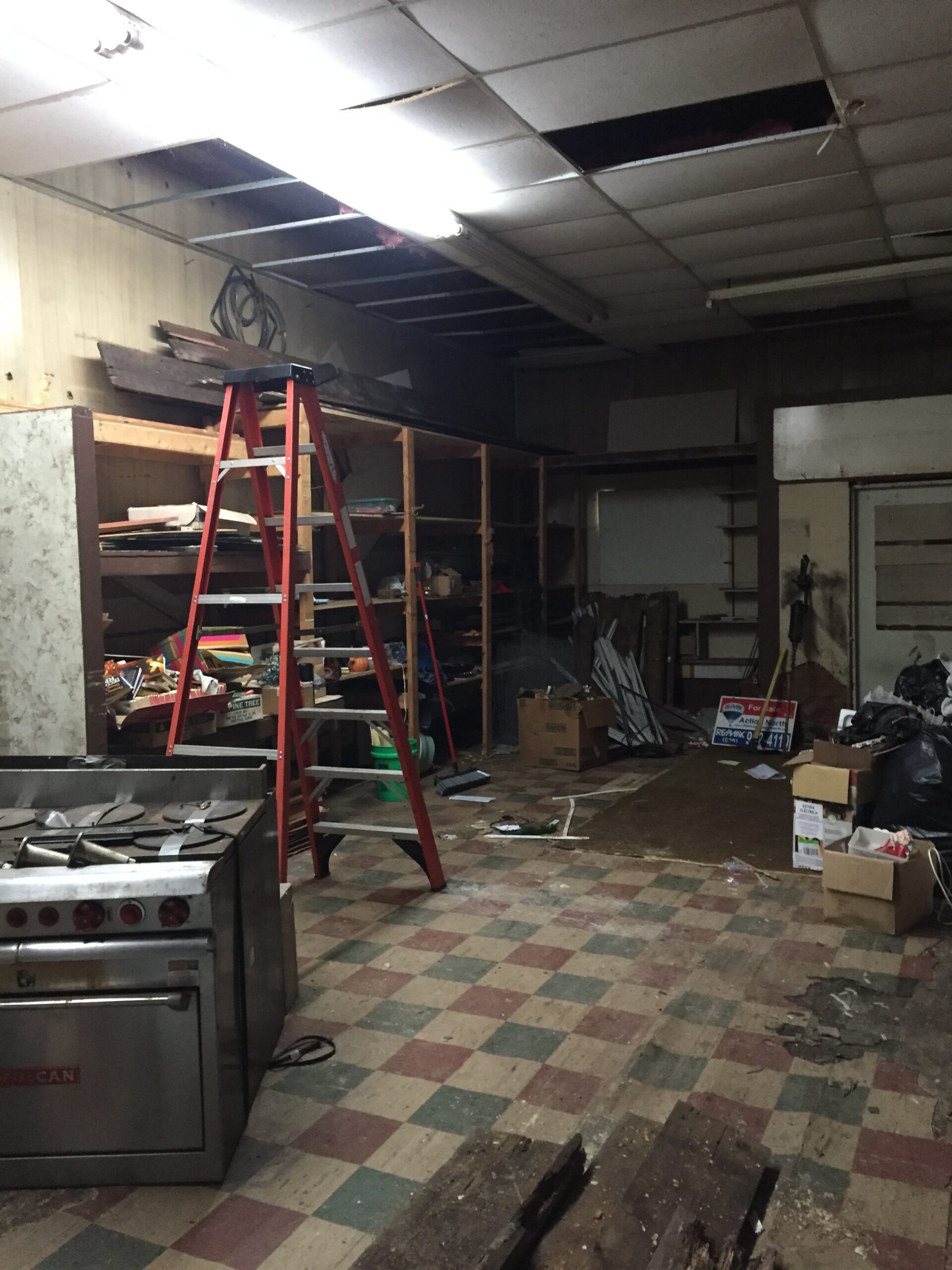 Renovation site with scattered boxes