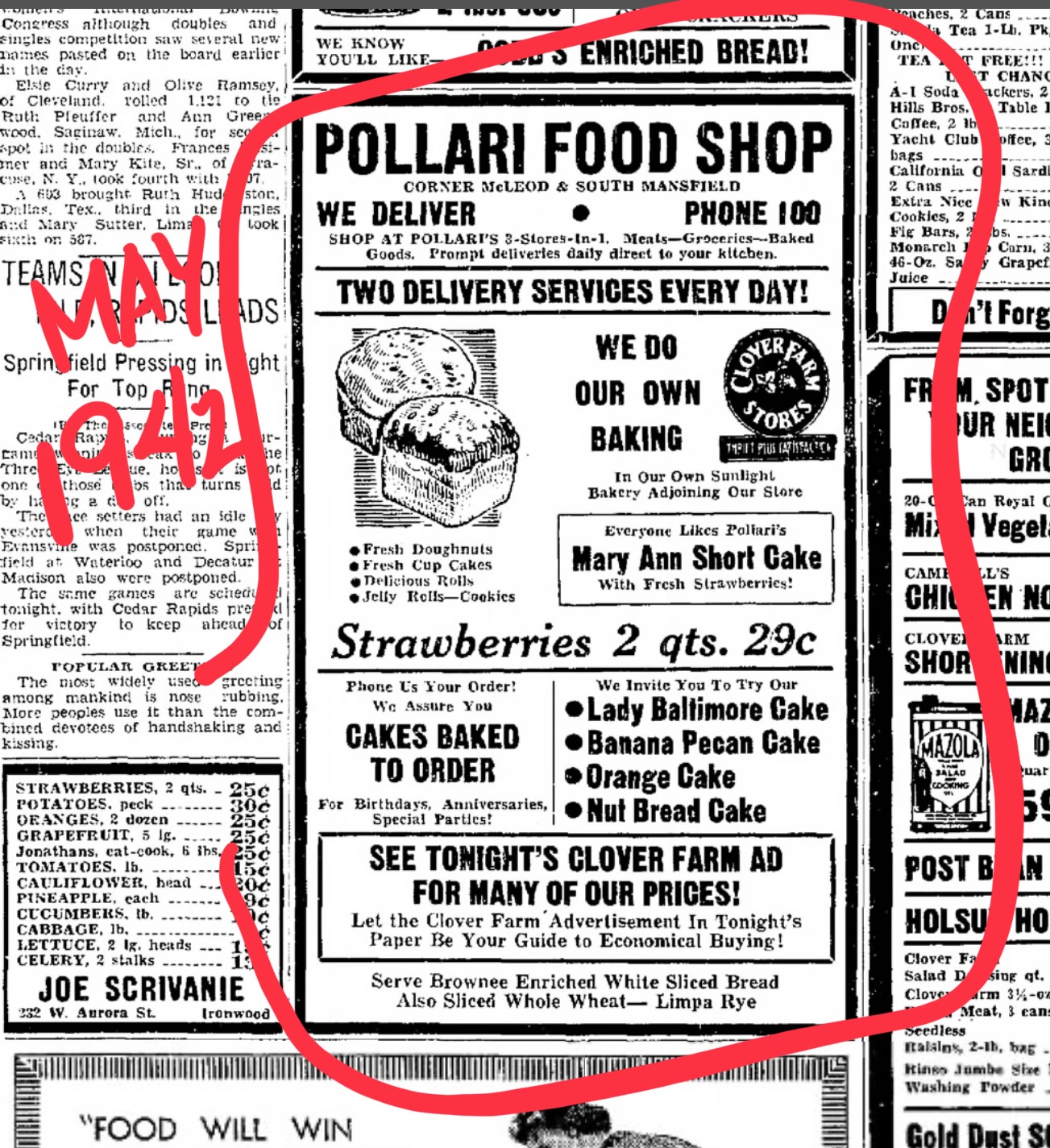 Vintage Pollari Food Shop newspaper advertisement