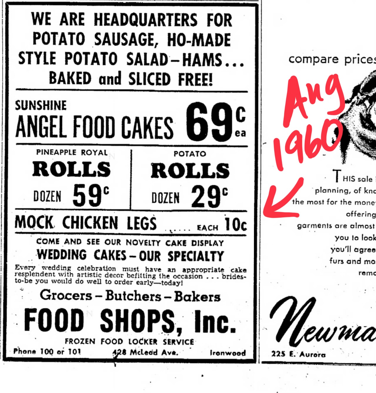 1960s food shop advertisement