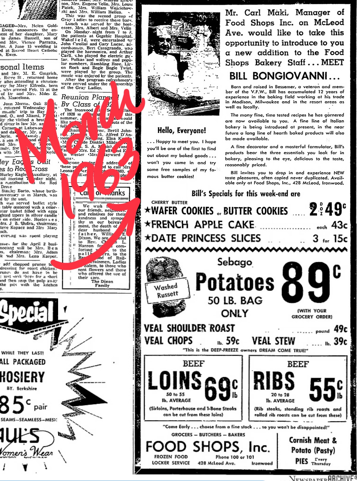 Black and white newspaper ad, March 1963
