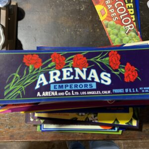 Vintage Arenas label on wooden table